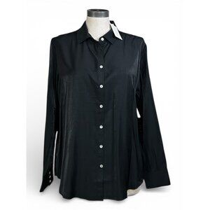Z SUPPLY Camille Cupro Button Down Top Sz M Black Satin Relaxed Fit Rayon Blend